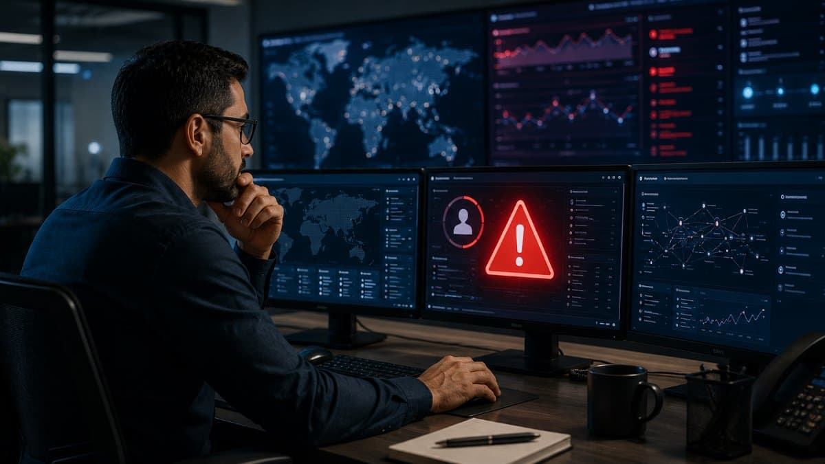 Security analyst investigating privileged account threats