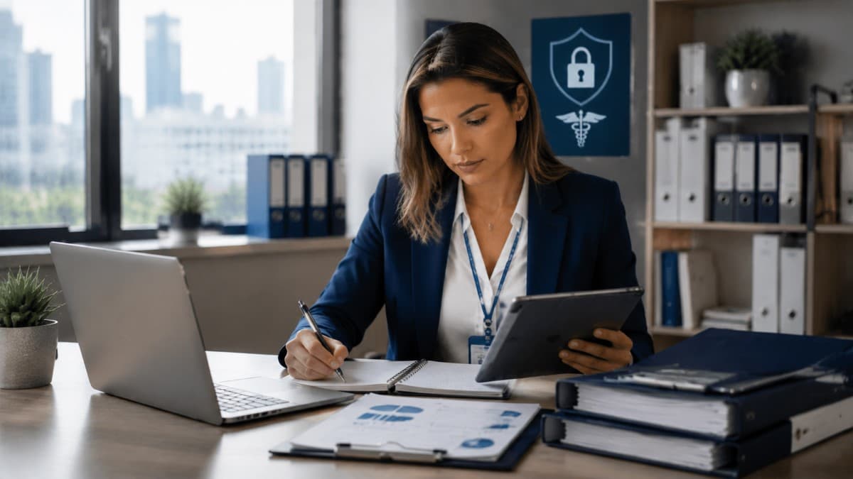 Regulated business professional protecting sensitive digital information