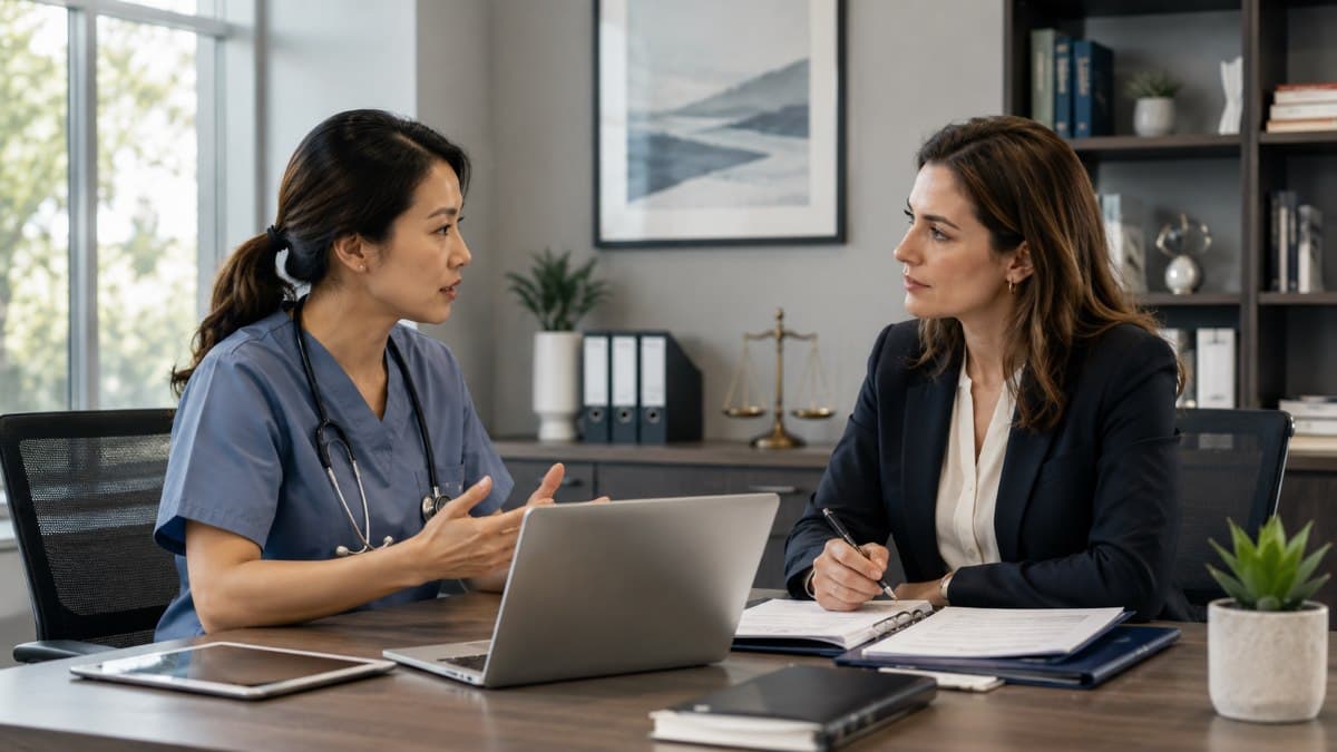 Healthcare compliance professionals reviewing secure data practices
