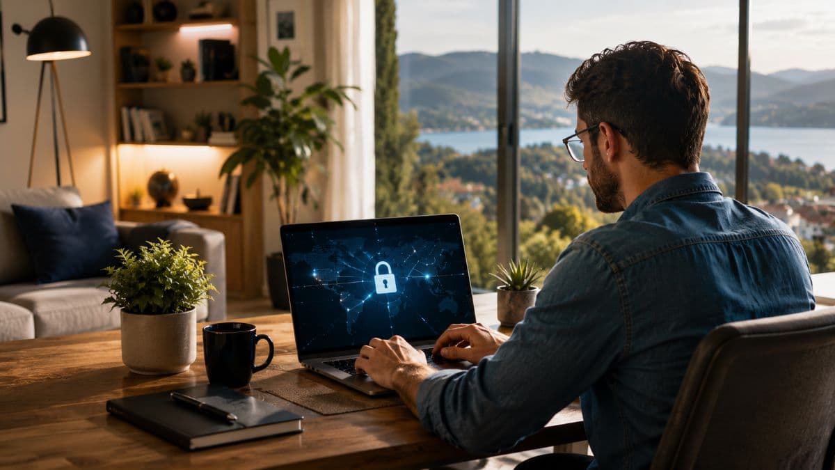 Remote employee securely connecting from home office