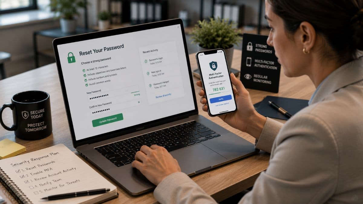 Employee changing passwords after a security alert