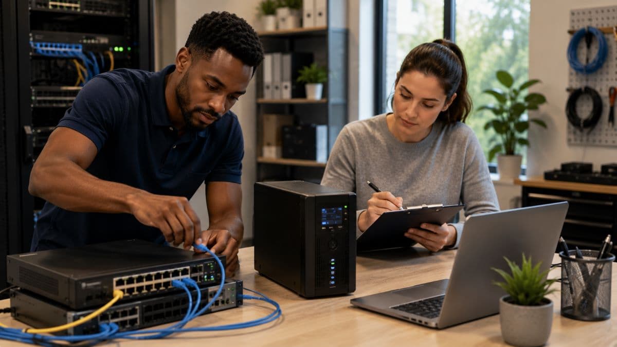 IT technician improving small business network resilience