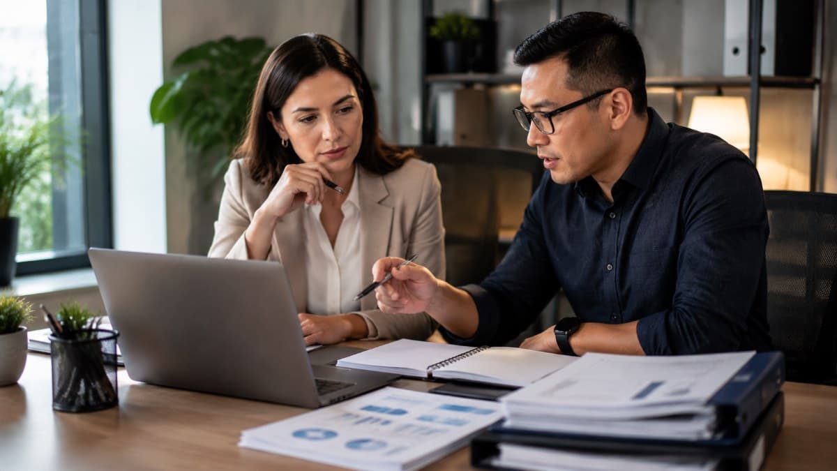 professionals reviewing software licenses together