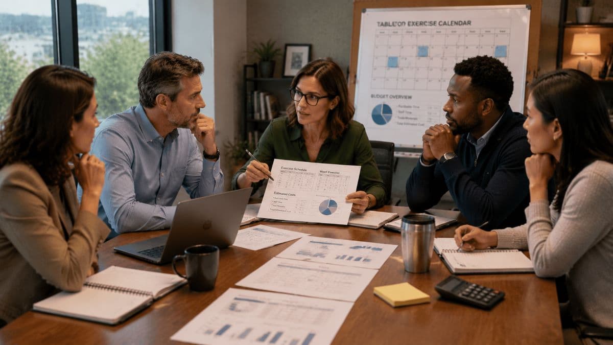 business leaders reviewing exercise schedule costs