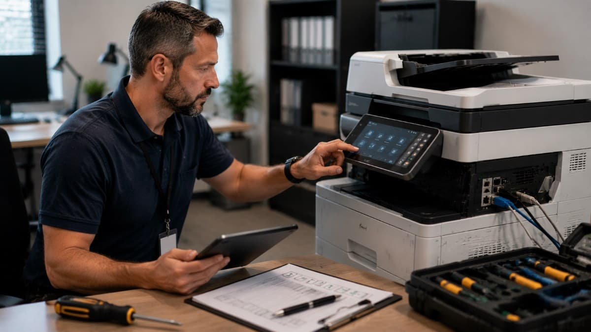 technician securing office printer settings