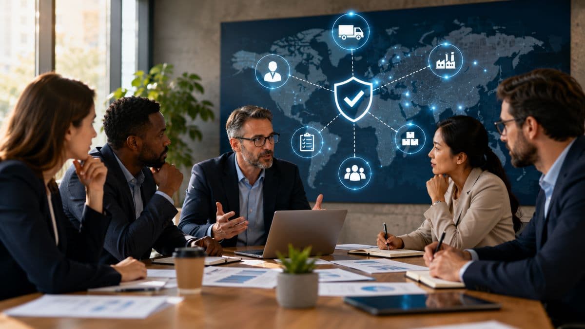 Business partners discussing secure vendor risk strategy