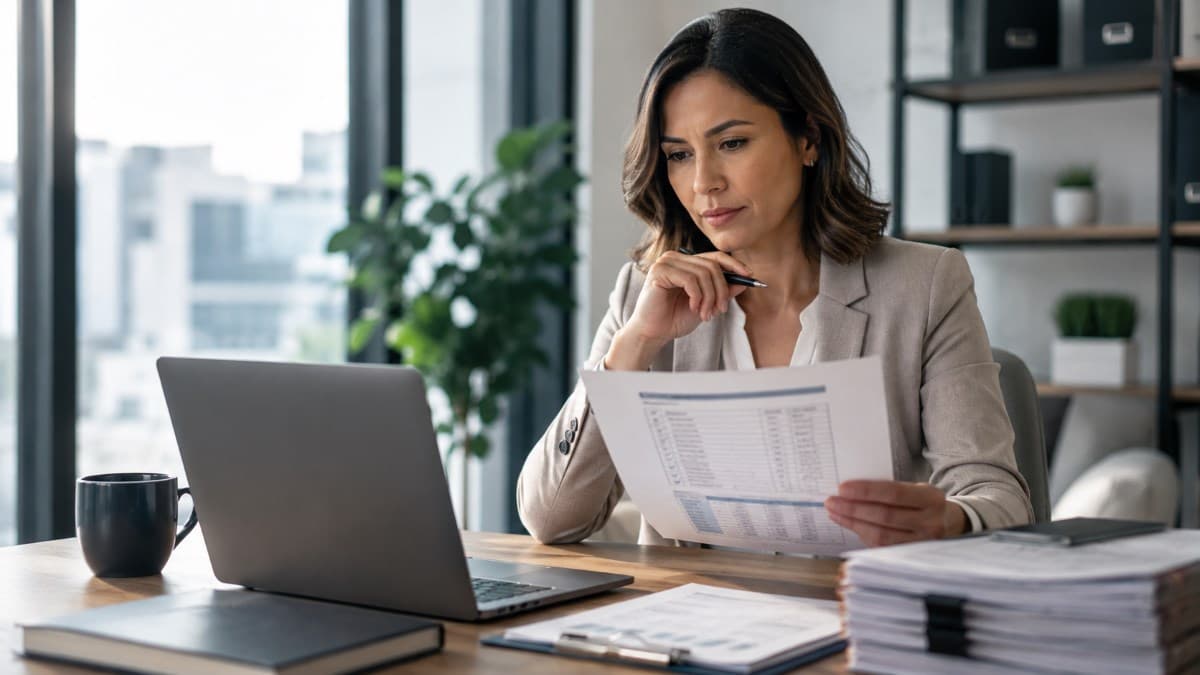 Professional reviewing vendor security questionnaire in office