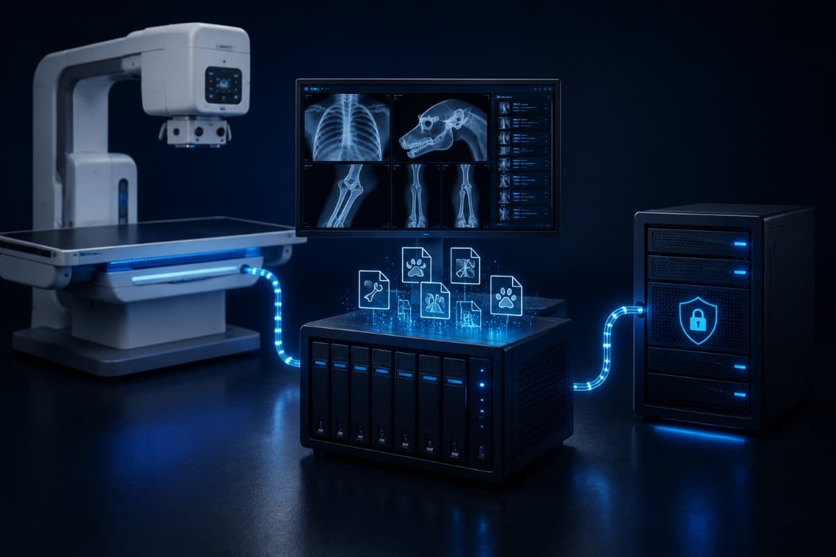 Veterinary imaging data storage and backup system