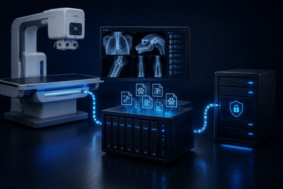 Veterinary imaging data storage and backup system
