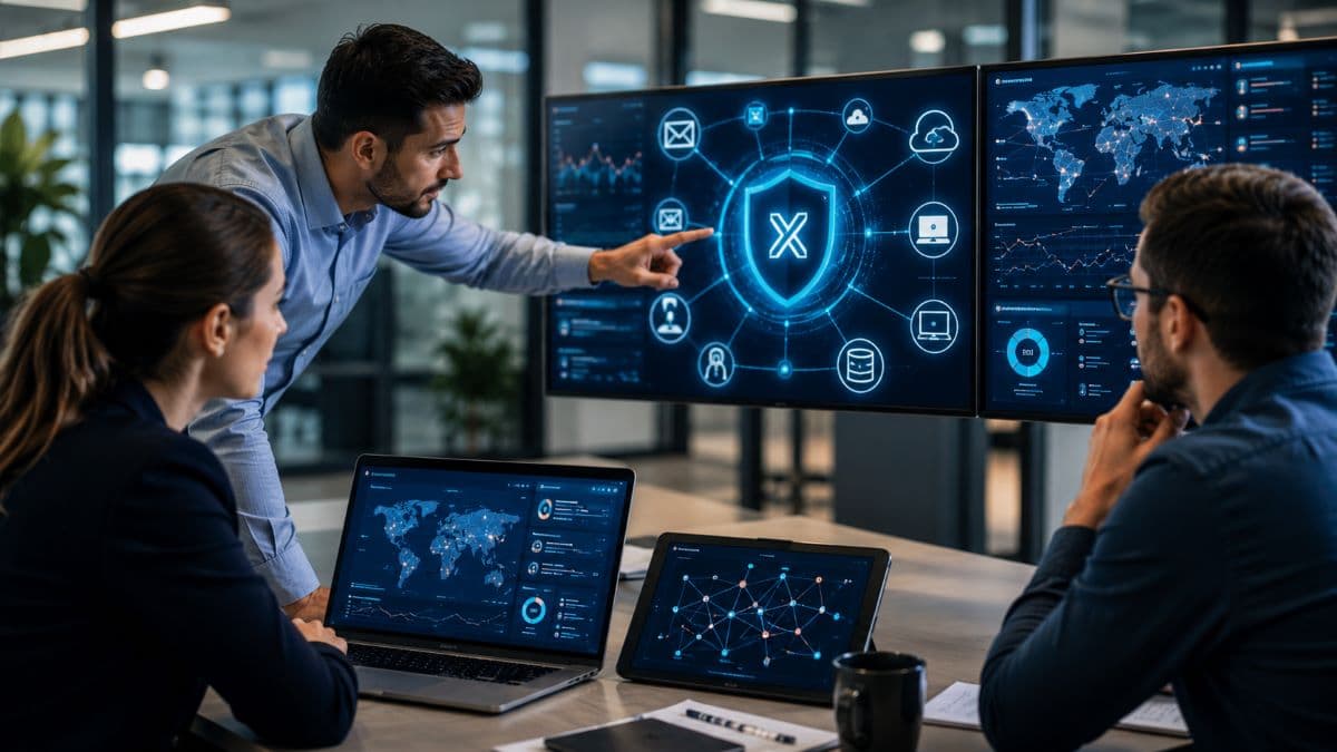 Security team reviewing unified cybersecurity monitoring systems