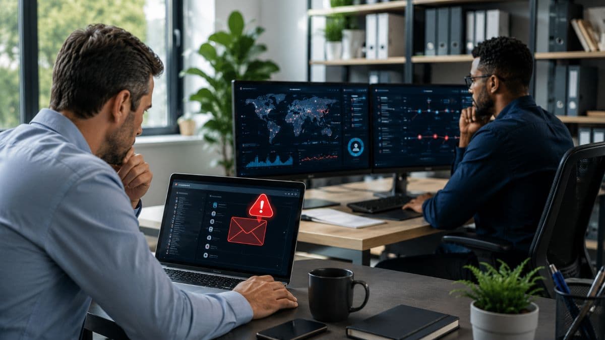 Cybersecurity team investigating coordinated phishing attack detection
