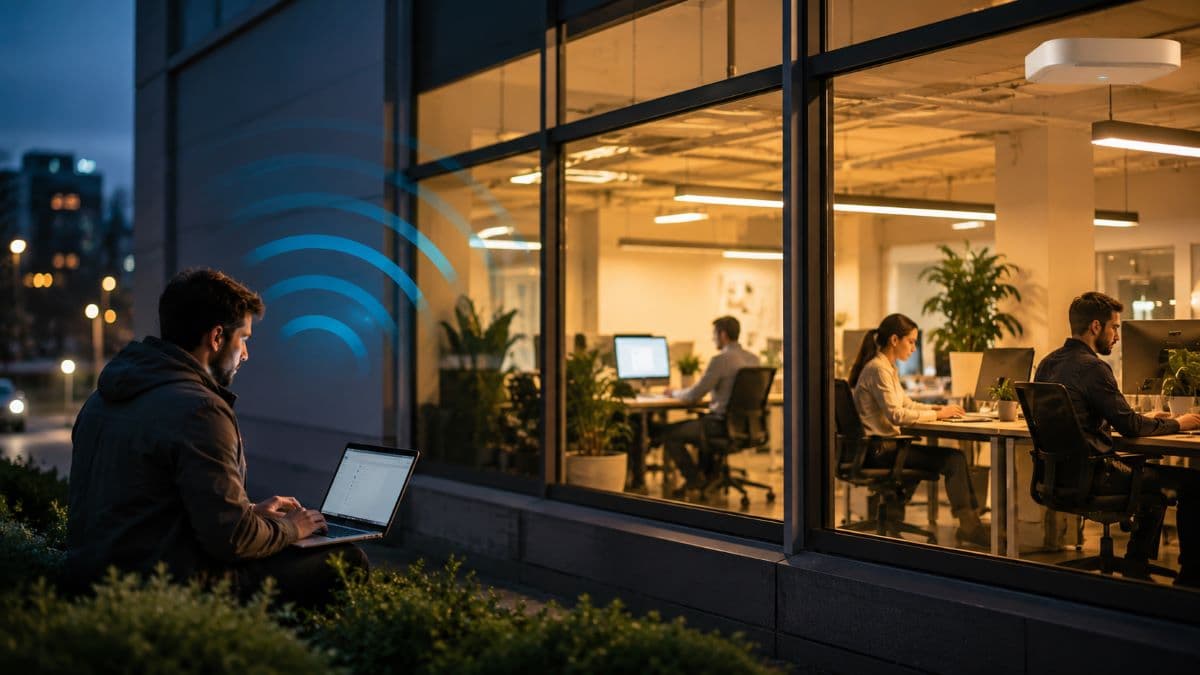 Wireless signal reaching beyond secure office building