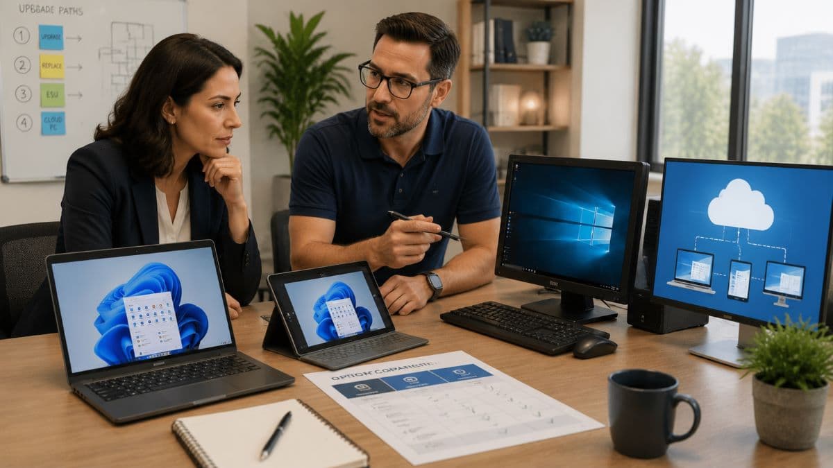 Business team comparing Windows upgrade options