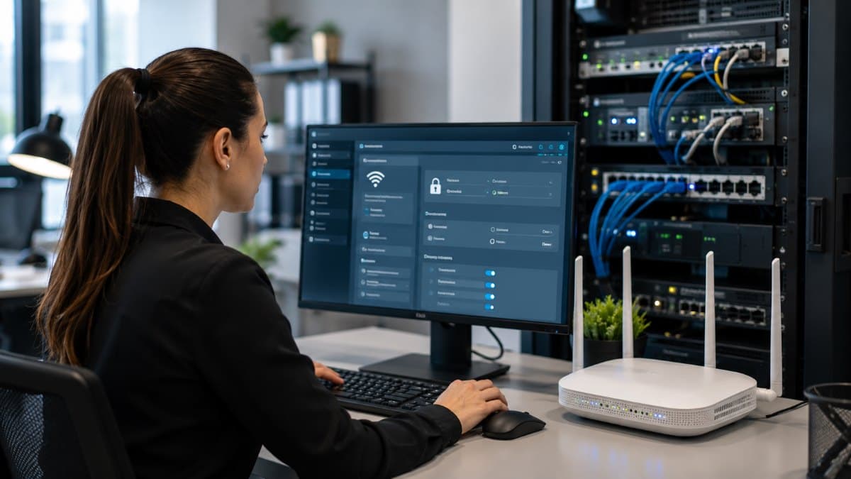 Administrator configuring secure business wireless network settings