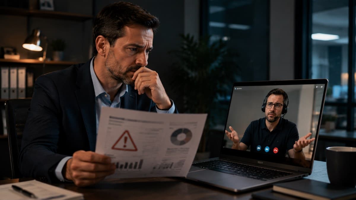frustrated manager reviewing unclear security report