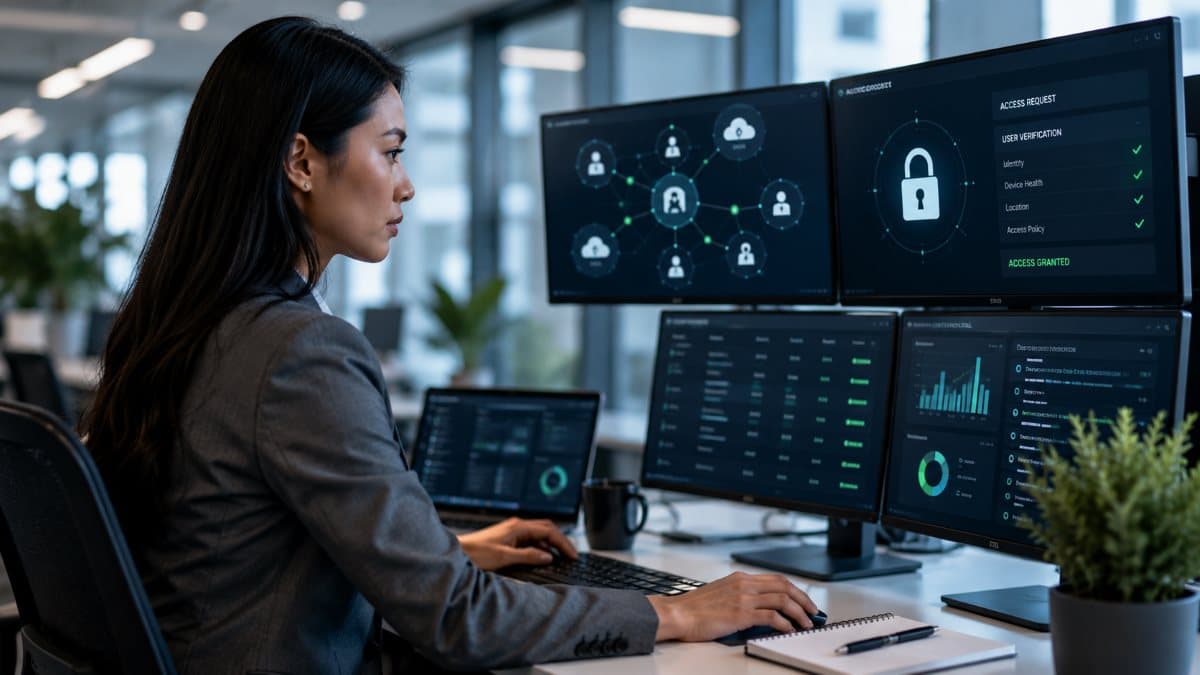 Cybersecurity analyst verifying secure application access