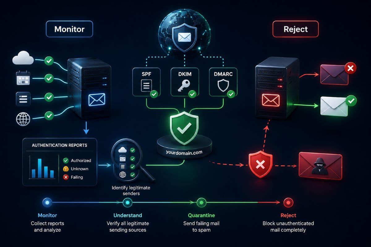 DMARC monitoring progresses toward secure rejection