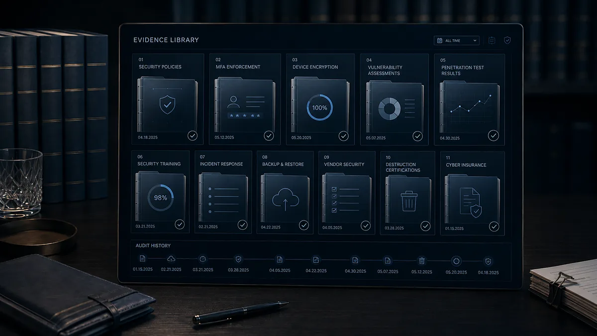 Tablet showing eleven dated evidence folders