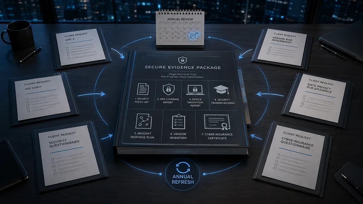 One binder answering six client questionnaires