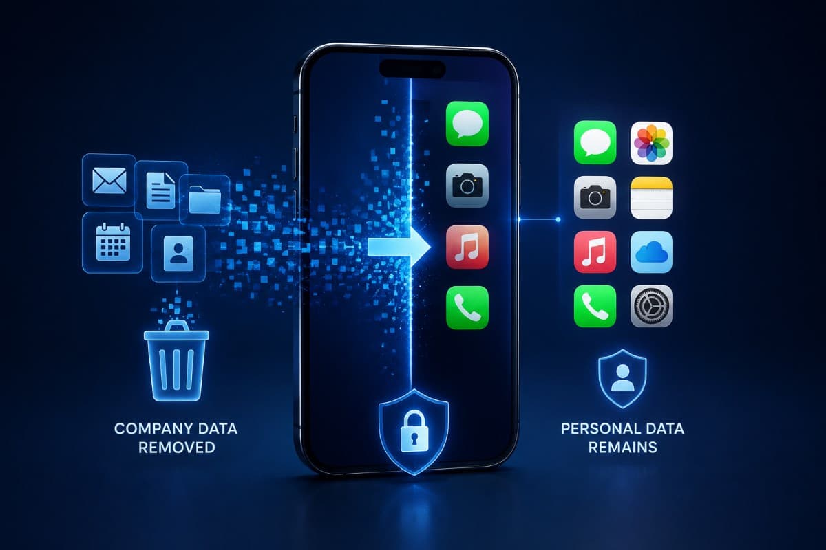 Selective wipe removing company data from mobile device