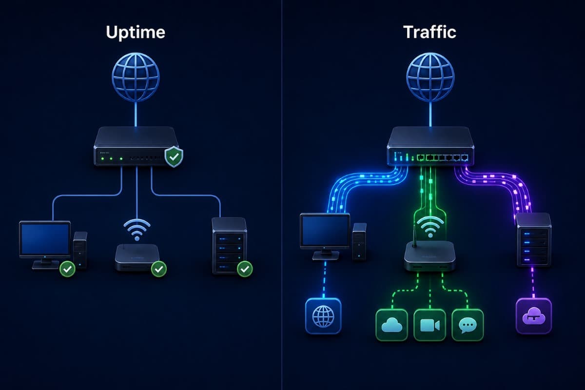 Uptime monitoring compared with network traffic visibility