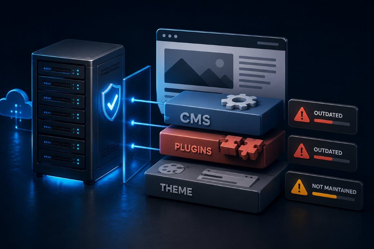 Outdated website software without active maintenance