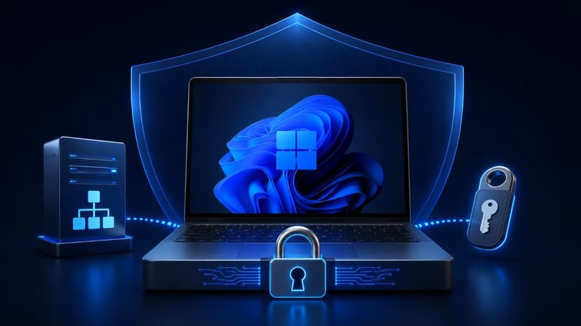 Windows 11 business laptop secured with encryption