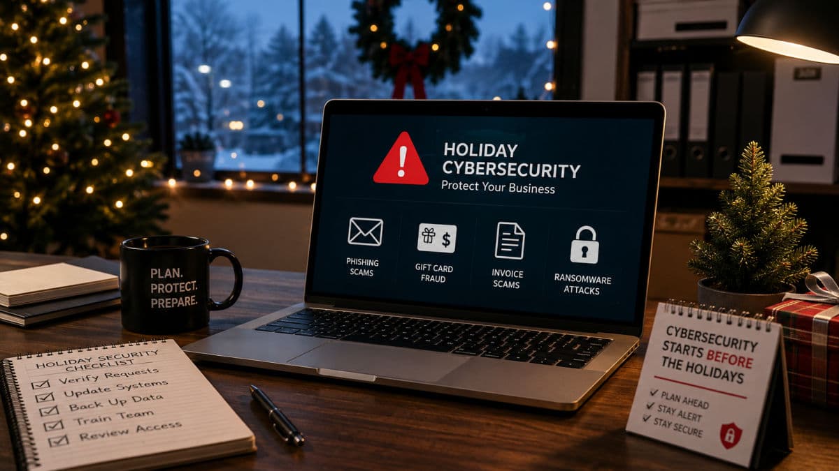 Holiday security alert on laptop