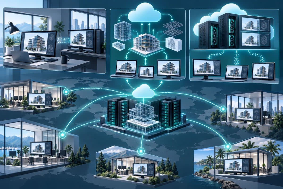 Multi-site design offices connected to servers