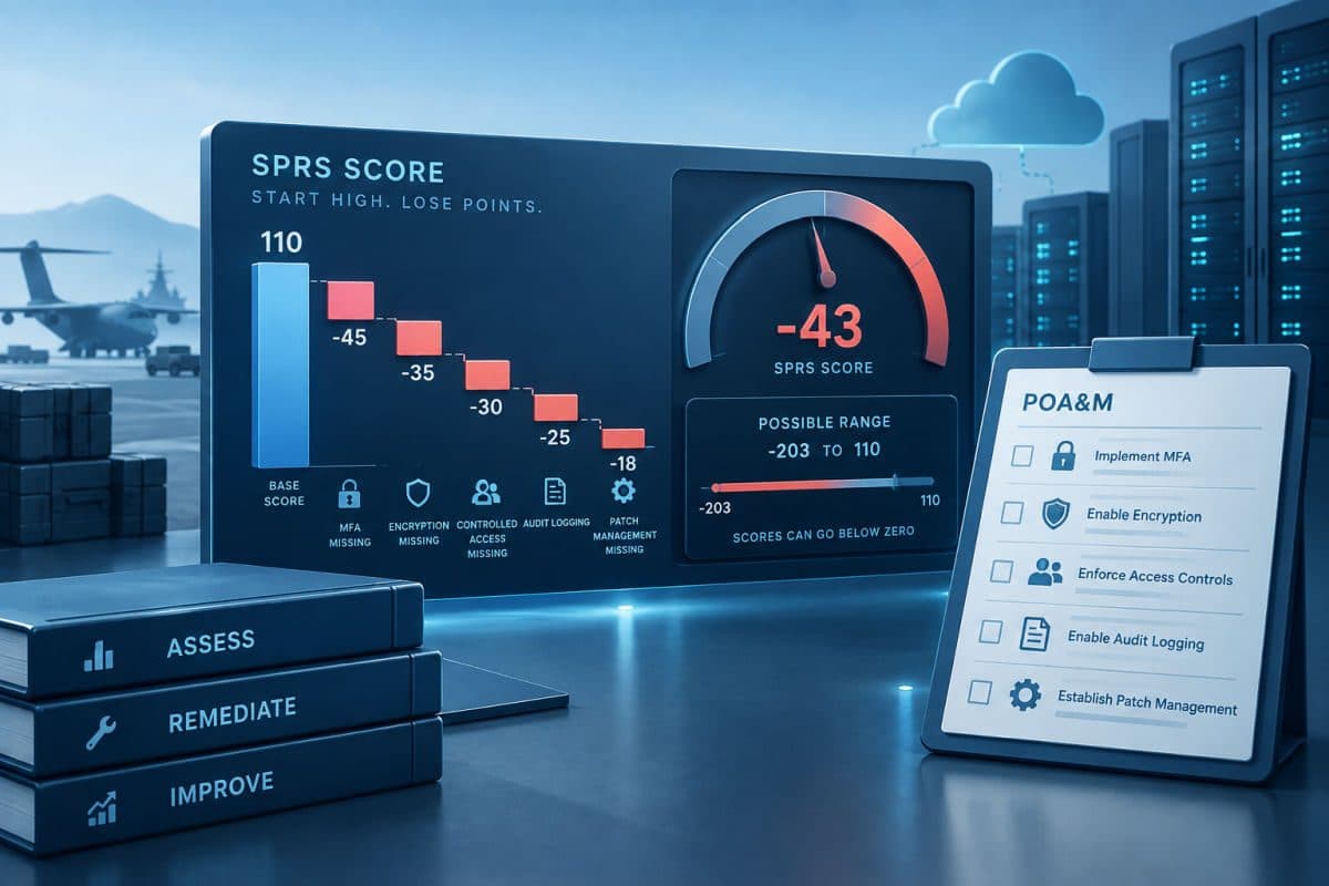 SPRS score waterfall with POAM checklist