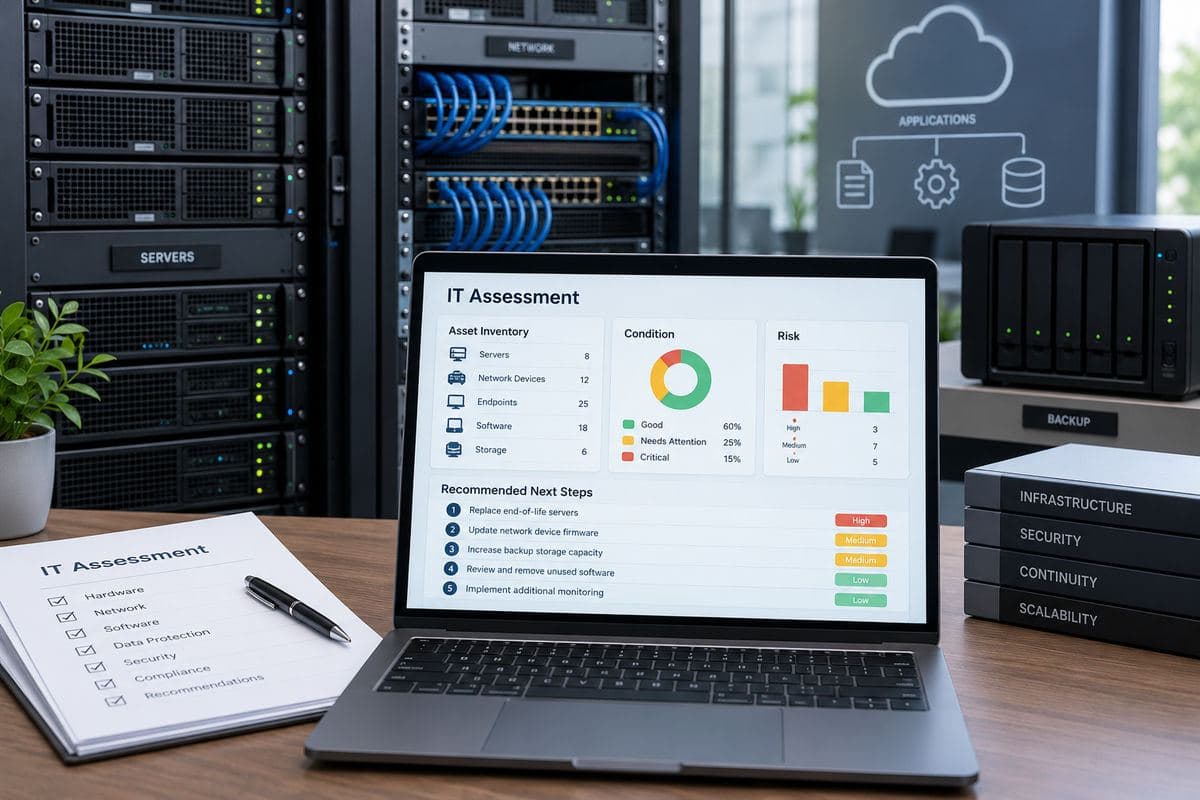 Assessment checklist beside server rack