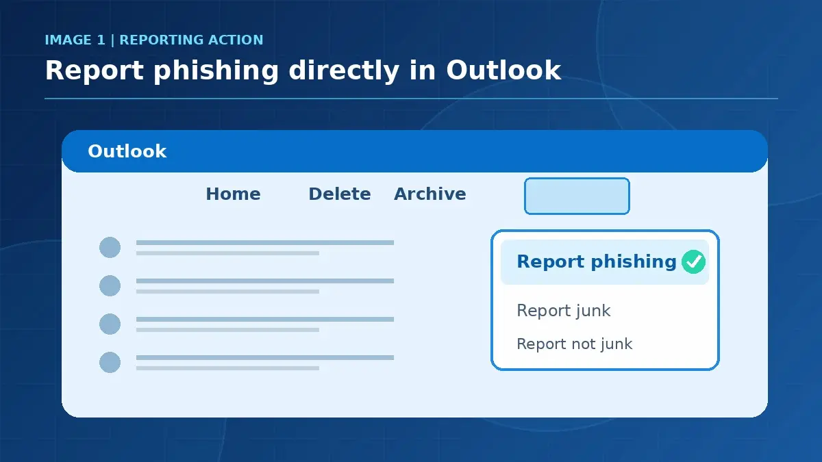 Outlook report phishing option highlighted clearly