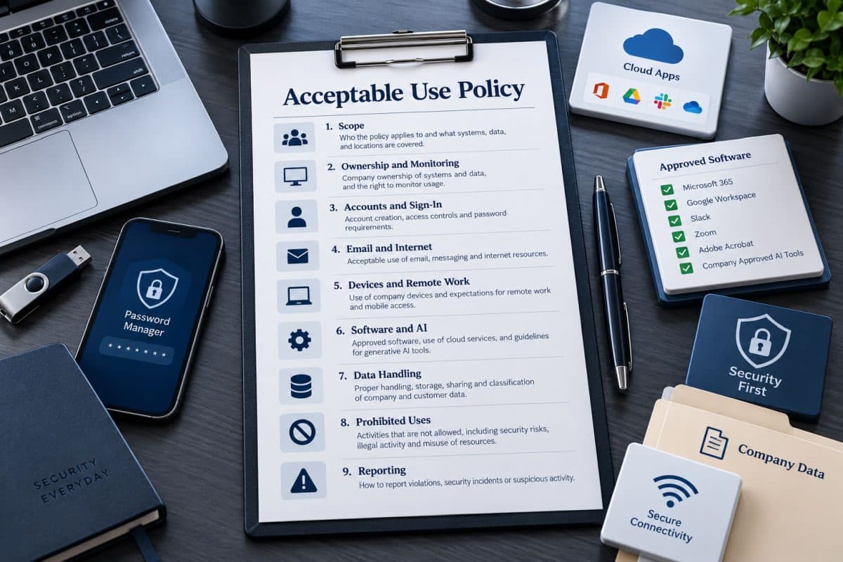 Acceptable use policy sections on clipboard
