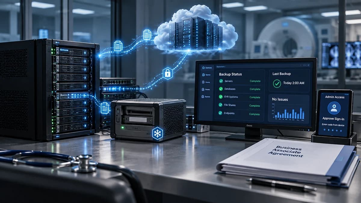 Encrypted backups, MFA, and signed BAA